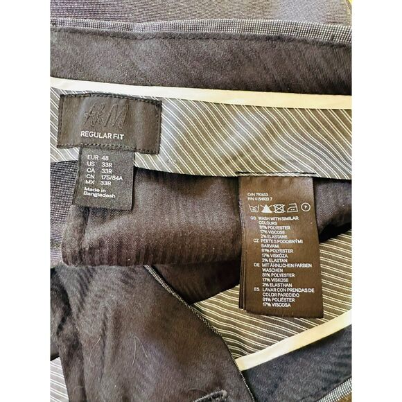 H&M Mens Herringbone Regular Fit Dark Gray Pleated Front Dress Pants Size 33R - Picture 2 of 3